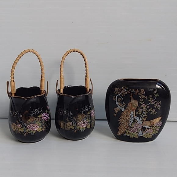 Asahi Other - Asahi Japan Black Gilded Porcelain Vase Set 3 pc